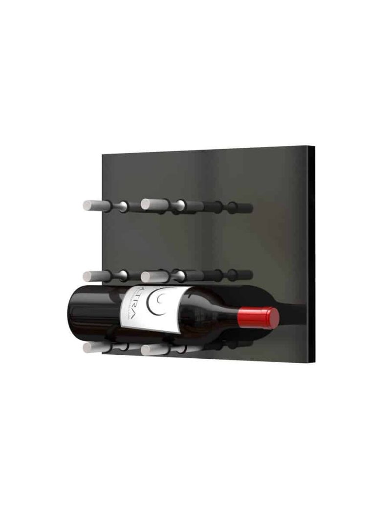 Fusion Wine Wall Panel Label Forward Black Acrylic 3 Bottles Brushed Aluminum