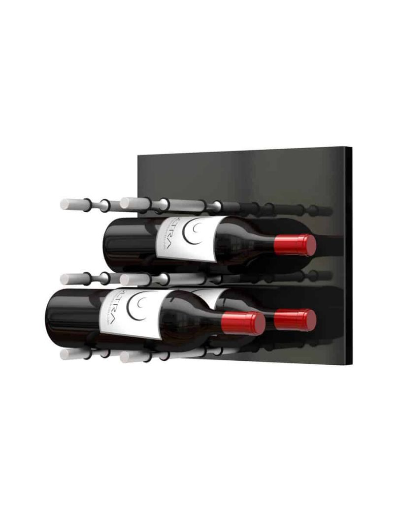 Fusion Wine Wall Panel Label Forward Black Acrylic 6 Bottles Brushed Aluminum