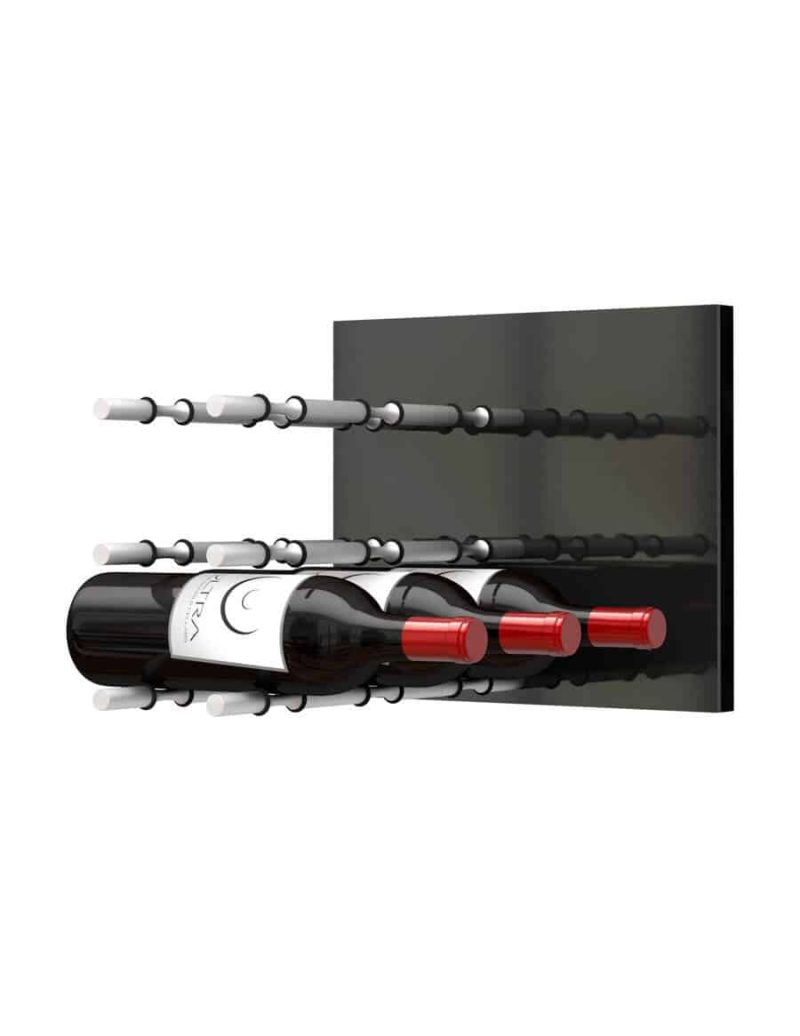 Fusion Wine Wall Panel Label Forward Black Acrylic 9 Bottles Brushed Aluminum