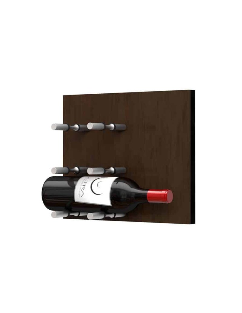 Fusion Wine Wall Panel Label Forward Dark Finish 3 Bottles Brushed Aluminum