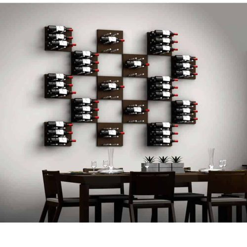 Fusion Wine Wall Panel Label Forward Dark Finish 3 Bottles Example 1