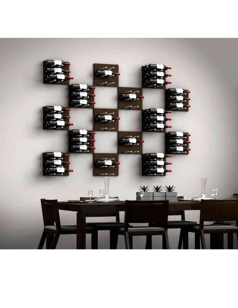 Fusion Wine Wall Panel Label Forward Dark Finish 3 Bottles Example 1