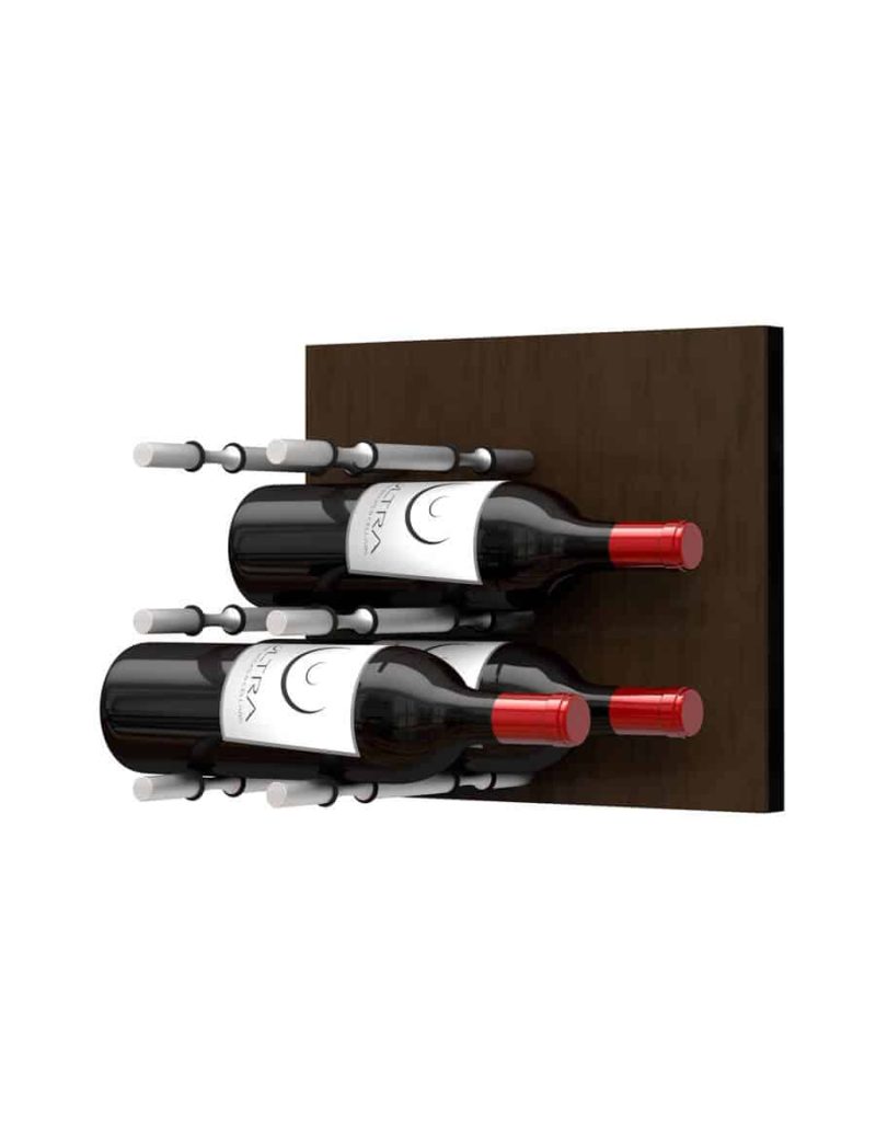 Fusion Wine Wall Panel Label Forward Dark Finish 6 Bottles Brushed Aluminum