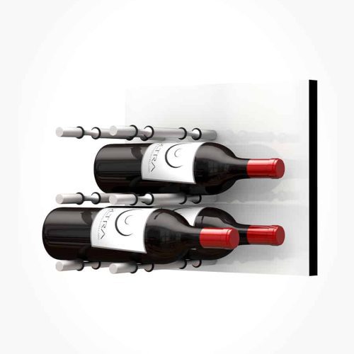 Fusion Wine Wall Panel Label Forward White Acrylic 6 Bottles Brushed Aluminum