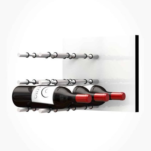 Fusion Wine Wall Panel Label Forward White Acrylic 9 Bottles Brushed Aluminum