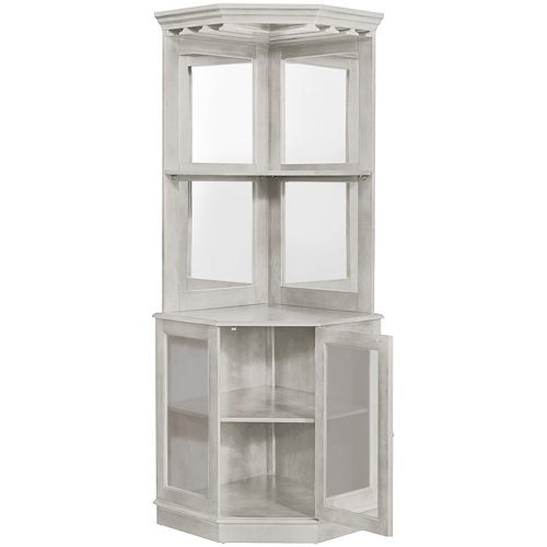 Premium Corner Bar Cabinet with Storage Space and Wine Stem Holders Antique White 2