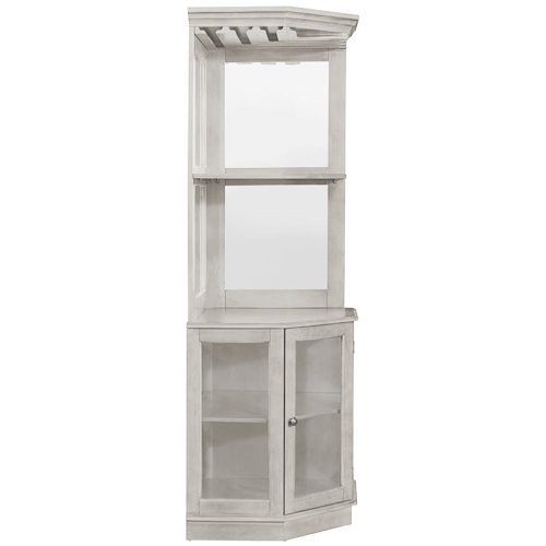 Premium Corner Bar Cabinet with Storage Space and Wine Stem Holders Antique White 3