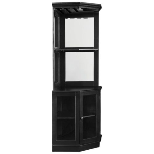 Premium Corner Bar Cabinet with Storage Space and Wine Stem Holders Black 3