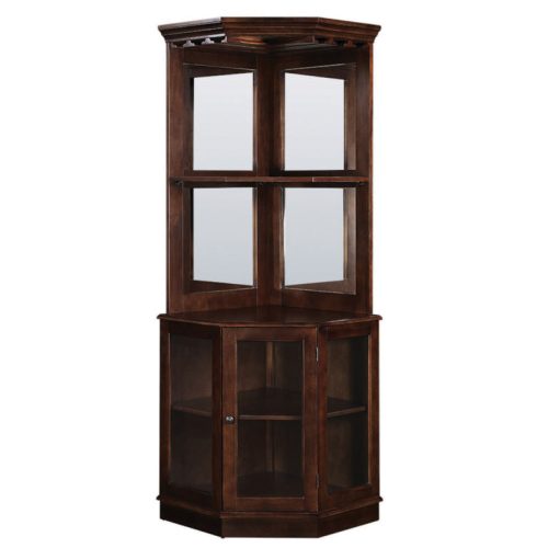 Premium Corner Bar Cabinet with Storage Space and Wine Stem Holders Cappuccino 1