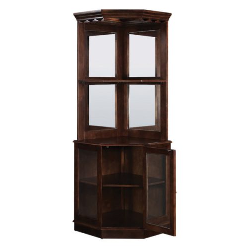 Premium Corner Bar Cabinet with Storage Space and Wine Stem Holders Cappuccino 2