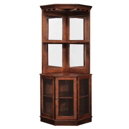 Premium Corner Bar Cabinet with Storage Space and Wine Stem Holders Chestnut 1