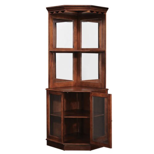 Premium Corner Bar Cabinet with Storage Space and Wine Stem Holders Chestnut 2