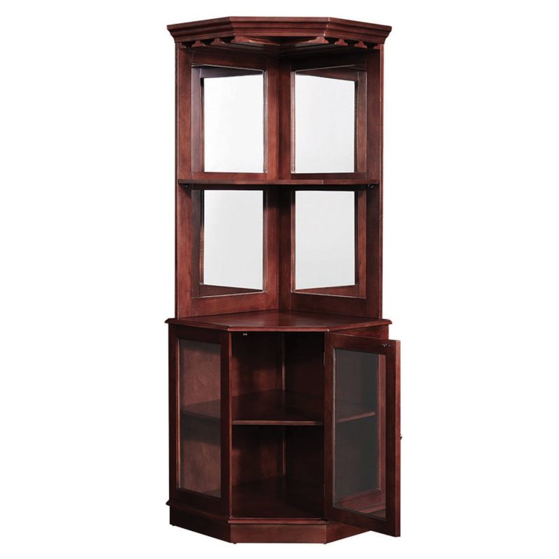 Premium Corner Bar Cabinet with Storage Space and Wine Stem Holders English Tudor 2