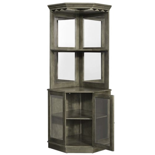 Premium Corner Bar Cabinet with Storage Space and Wine Stem Holders Slate 2