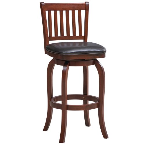 Slatted Back Wood Barstool with a Square Seat English Tudor