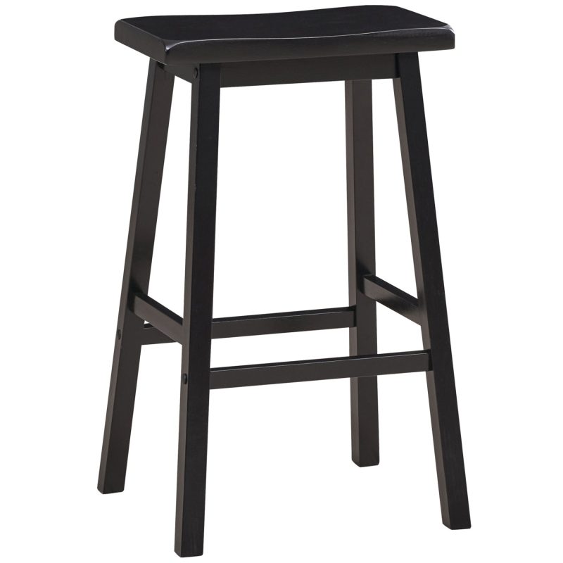 Solid Wood Backless Barstool with a Saddle Seat Black