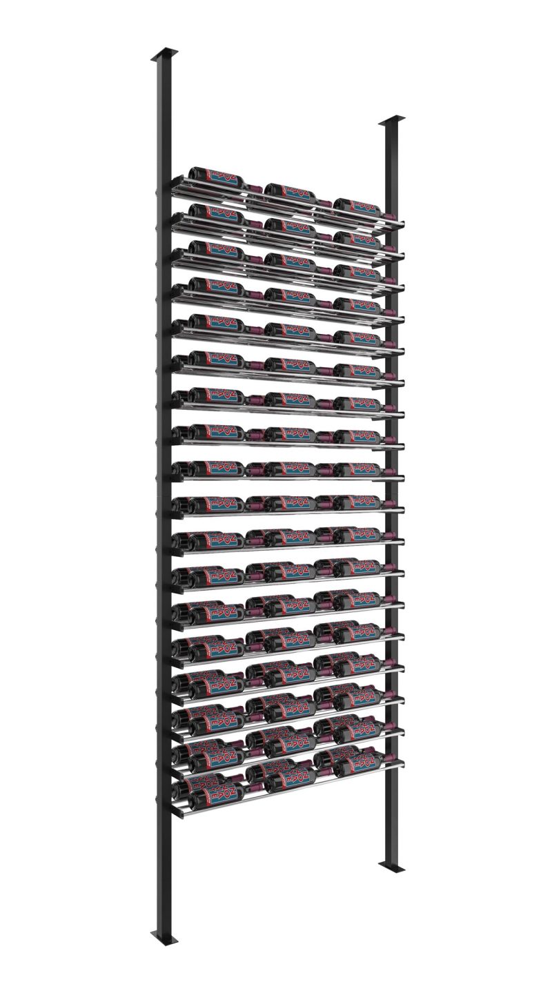 VintageView Evolution Low Profile Post Kit 10 3C ultra slim floor to ceiling wine rack system Double Matte Black Chrome