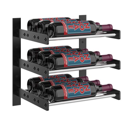 VintageView Evolution Wine Wall 15 1C Wall Mounted Wine Rack System 9 Bottles Matte Black Chrome