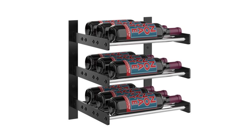 VintageView Evolution Wine Wall 15 1C Wall Mounted Wine Rack System 9 Bottles Matte Black Chrome