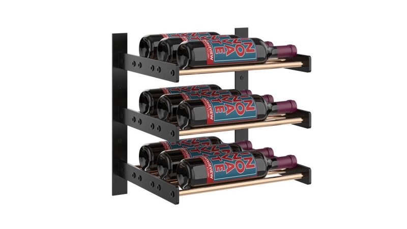 VintageView Evolution Wine Wall 15 1C Wall Mounted Wine Rack System 9 Bottles Matte Black Golden Bronze