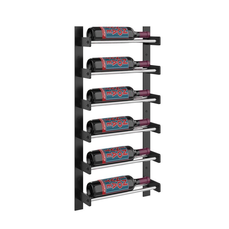 VintageView Evolution Wine Wall 30 1C Wall Mounted Wine Rack System 6 Bottles Matte Black Chrome