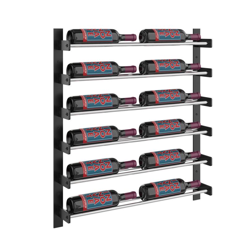 VintageView Evolution Wine Wall 30 2C Wall Mounted Wine Rack System 12 Bottles Matte Black Chrome