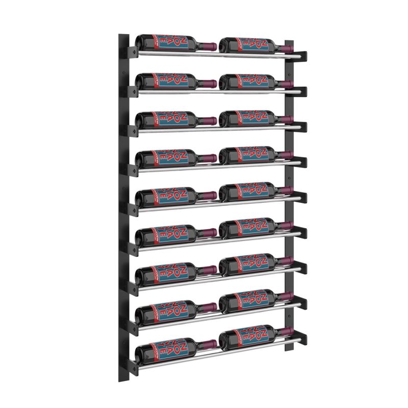 VintageView Evolution Wine Wall 45 2C Wall Mounted Wine Rack System 18 Bottles Matte Black Chrome