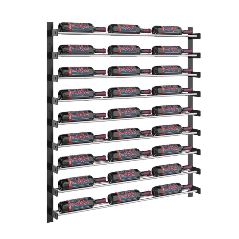 VintageView Evolution Wine Wall 45 3C Wall Mounted Wine Rack System 27 Bottles Matte Black Chrome