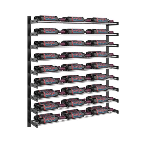 VintageView Evolution Wine Wall 45 3C Wall Mounted Wine Rack System 54 Bottles Matte Black Chrome