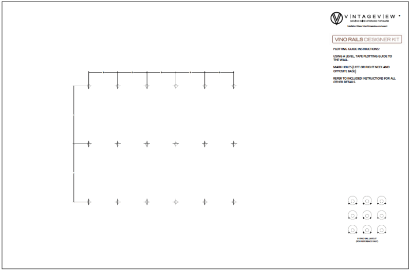 VintageView Vino Rails 9 Bottles 36 inch Plotting Guide