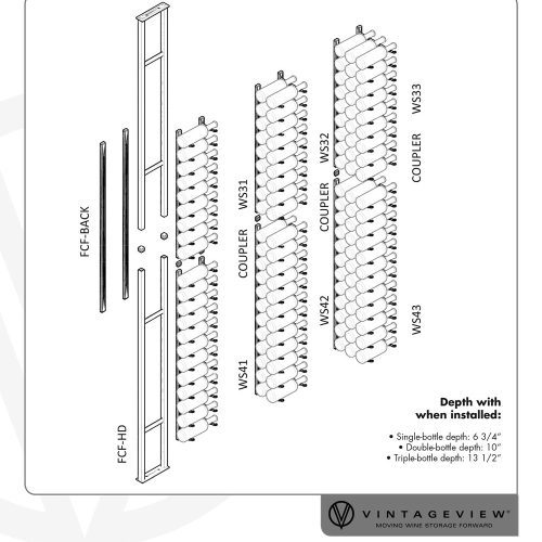 VintageViewOne SidedFloatingWineRackKit21to63BottlesComponents