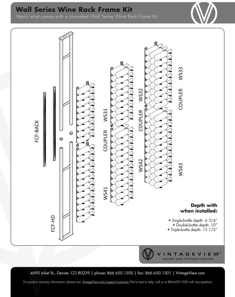VintageViewOne SidedFloatingWineRackKit21to63BottlesComponents