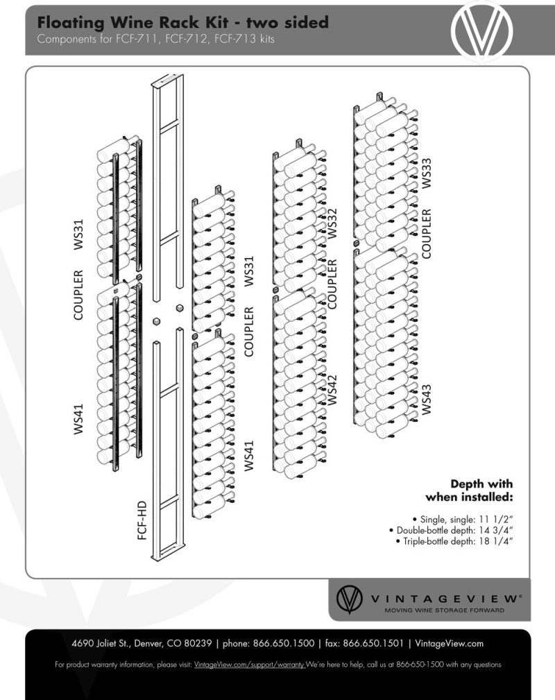 VintageViewTwo SidedFloatingWineRackKit42 84BottlesComponents