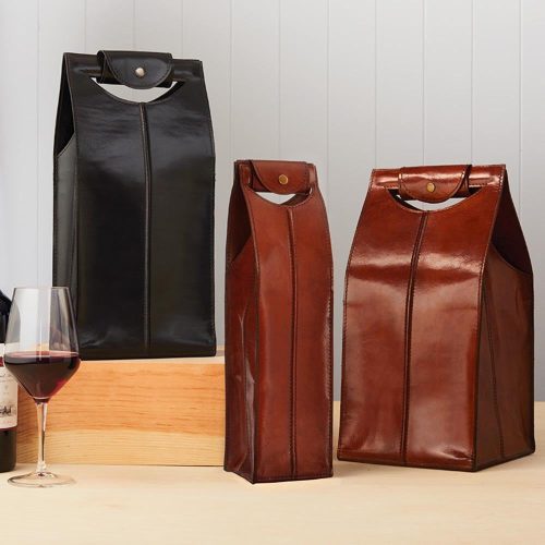 leather tote 2 bottle brown 50